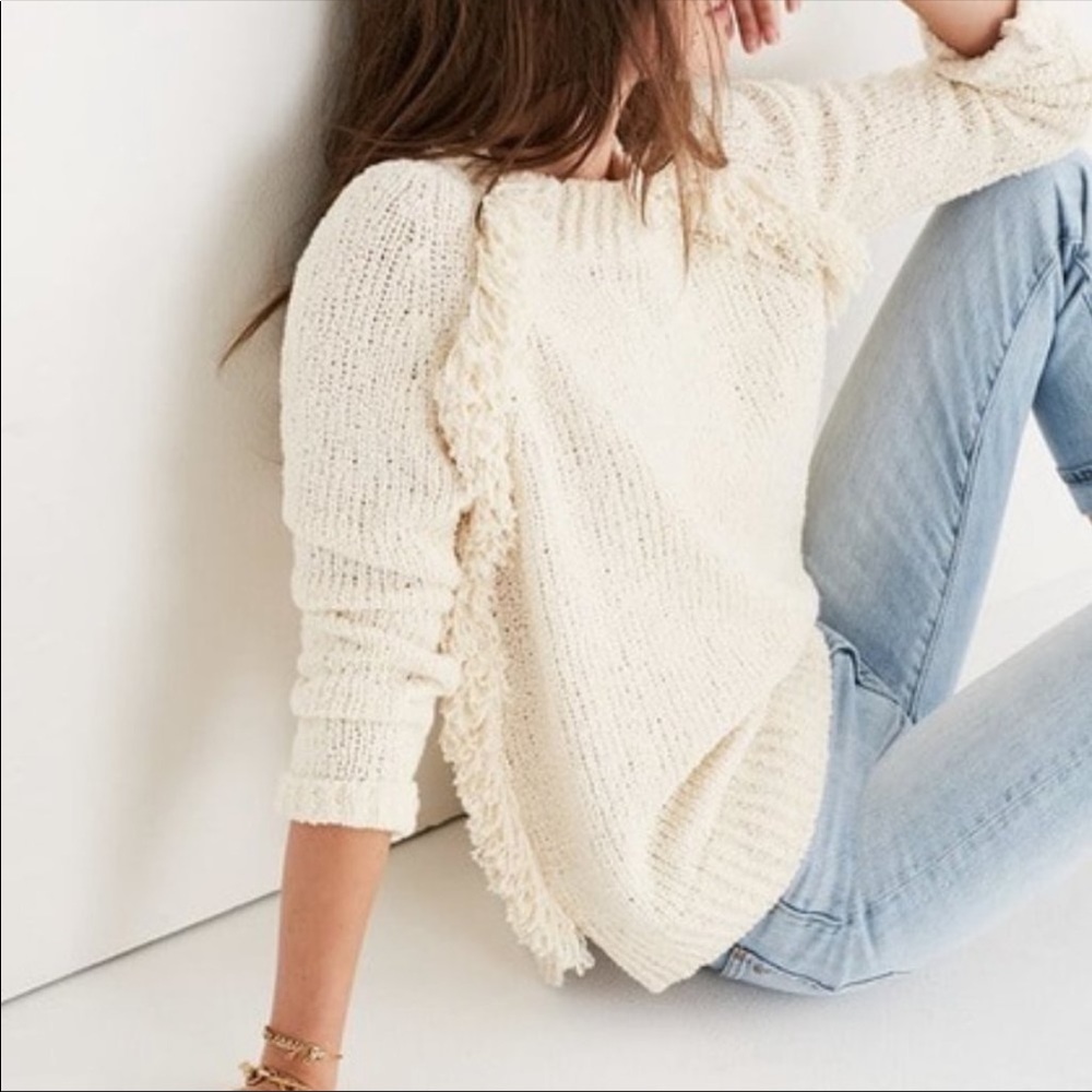 MADEWELL Cream Fringe Knit Crewneck Sweater sz S